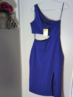 RSVP By Nykaa Fashion One-Shoulder Cutout Midi Dress in Cobalt Blue